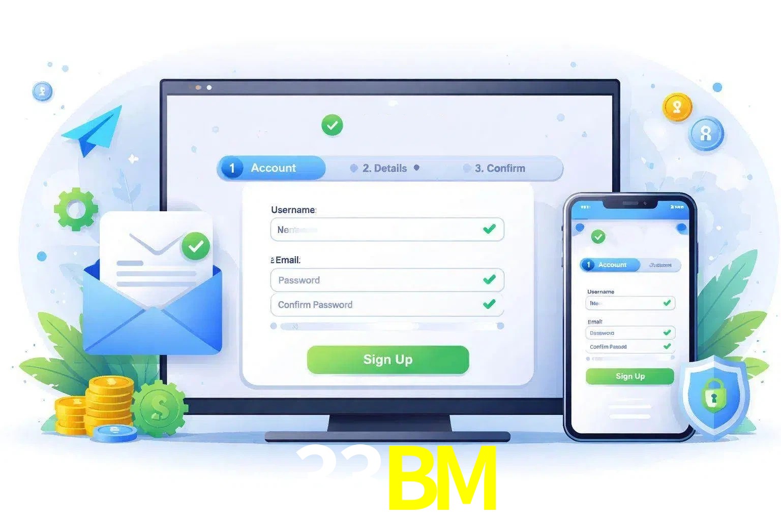 Registro de nuevo usuario y configuración de cuenta 33BM