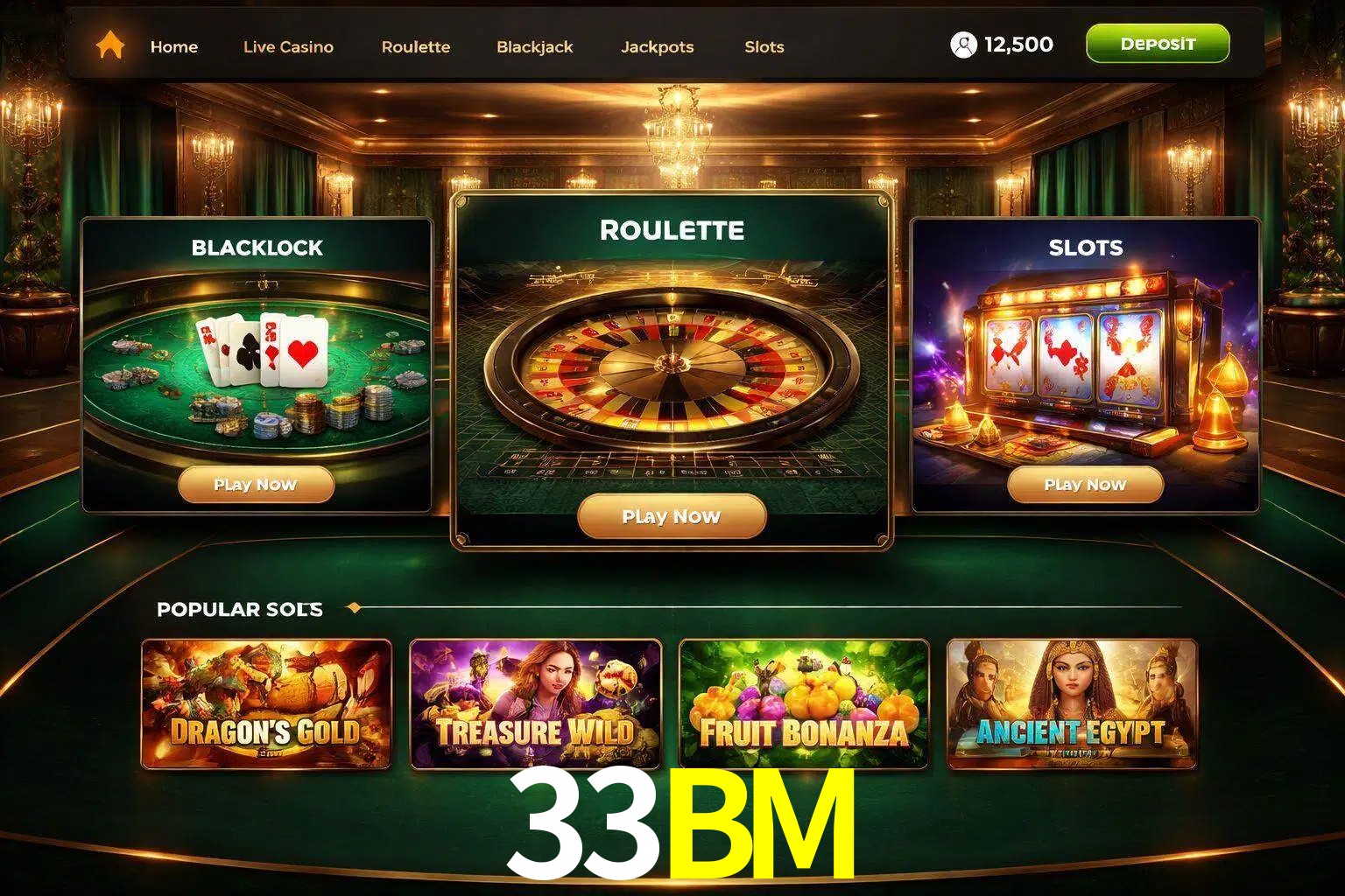 Vista de la plataforma 33BM Casino mostrando categorías organizadas de juegos en línea